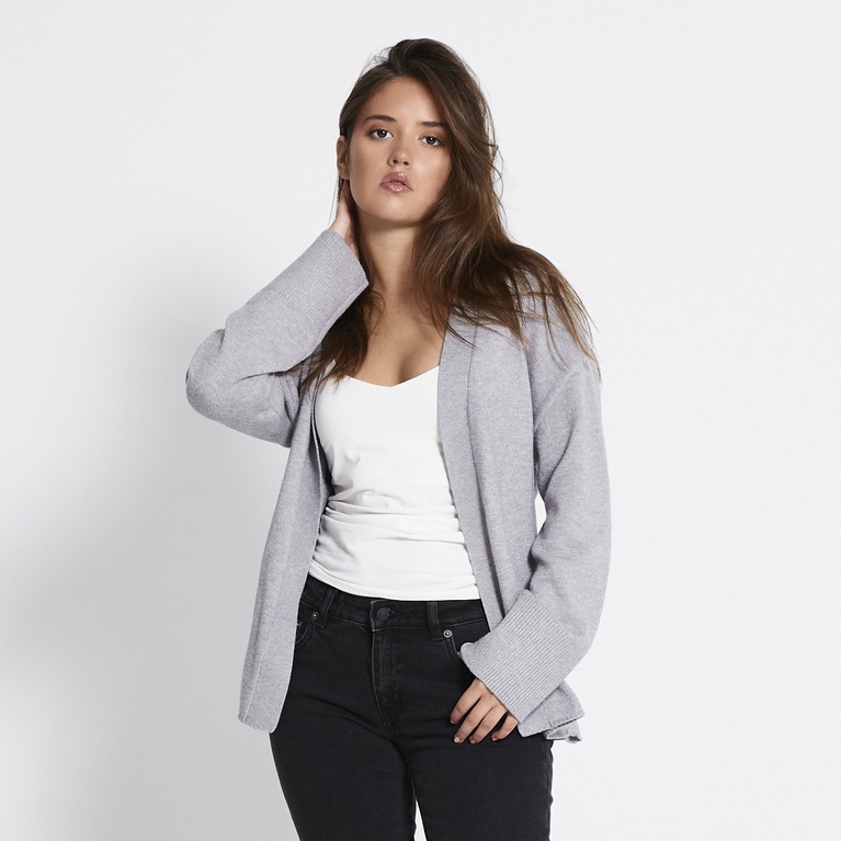 Tie waist knit cardigan "Colette" Grey Melange